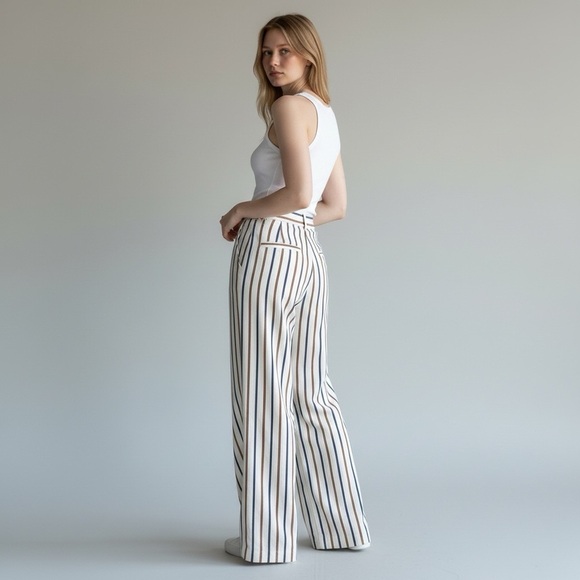 VERONICA BEARD Grigore cream, blue brown stripe Pant Size 4 NWT - Picture 12 of 16